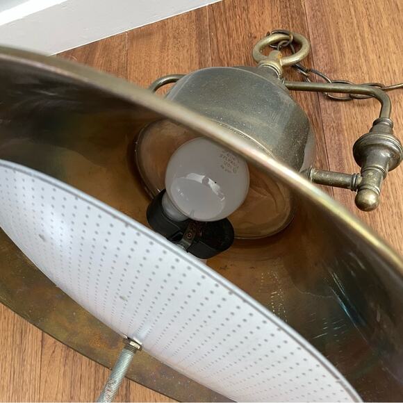 Vintage | LARGE Solid Brass Hanging Pendant Light Design Industrial Farmhouse - Picture 5 of 11